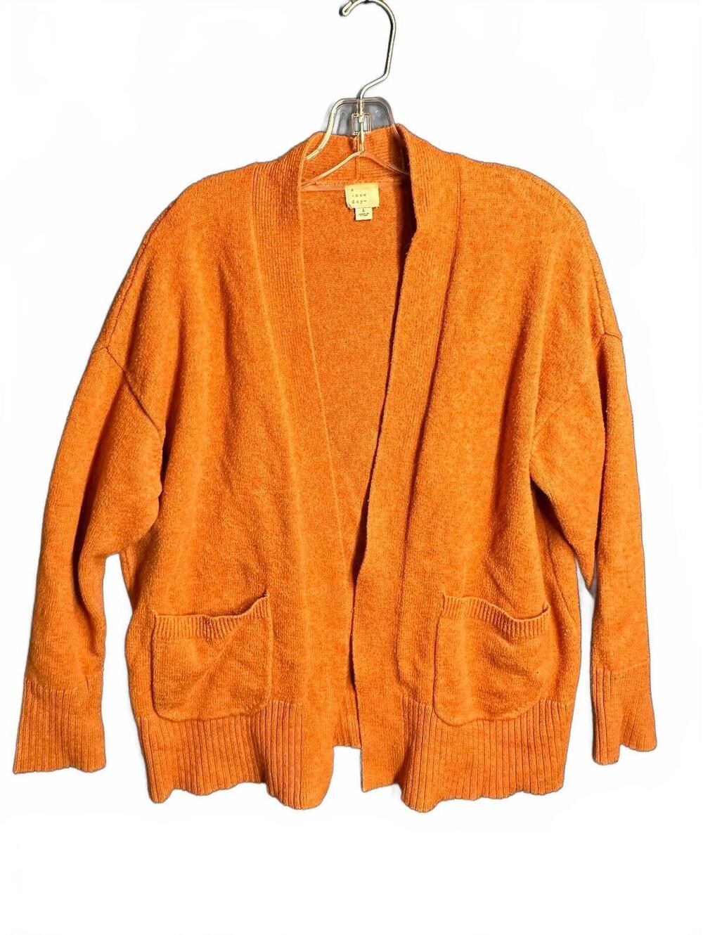 a.new day Orange Cotton Blend Open Front Cardigan Sweater Large